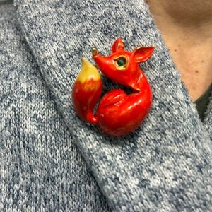Red Fox Enamel Brooch Pin